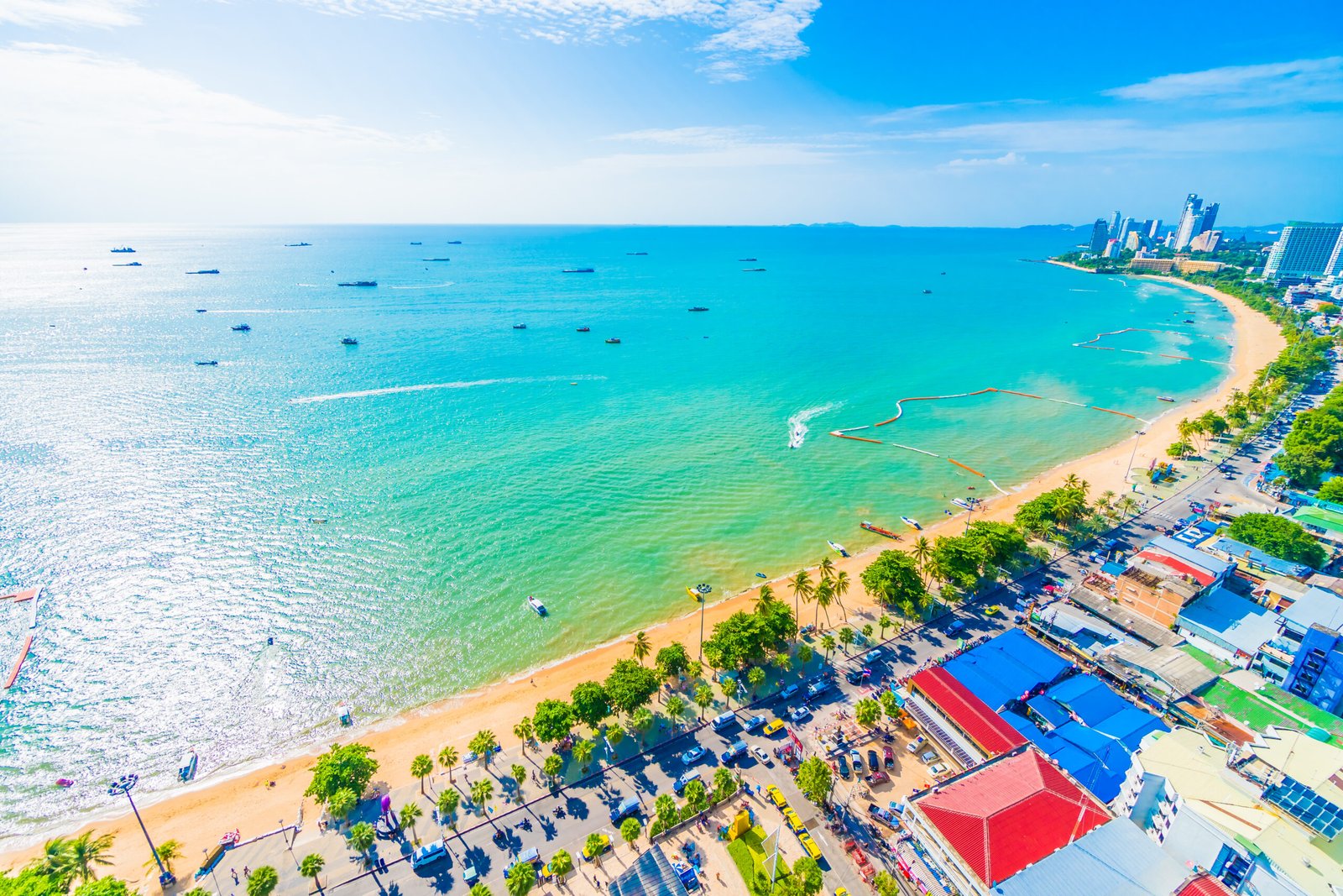 Beautiful architecture around Pattaya city with sea and ocean bay in Thailand